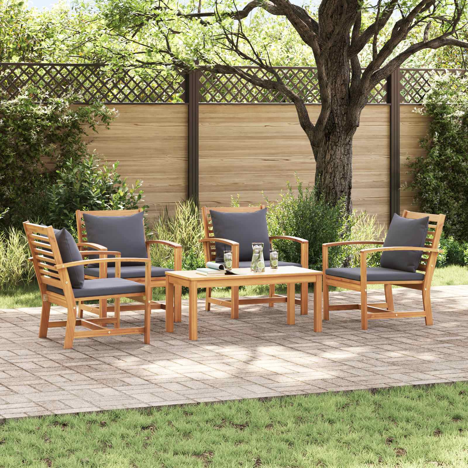Sjedeća garnitura za vrt 5 pcs Prirodna Čvrsto teak drvo
