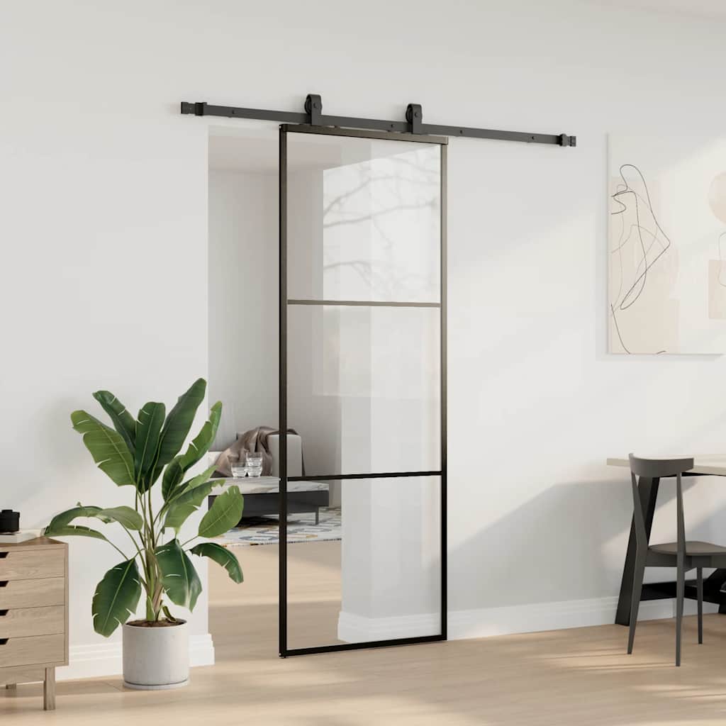 Klizna vrata s priborom crna 76 x 205 cm od ESG stakla