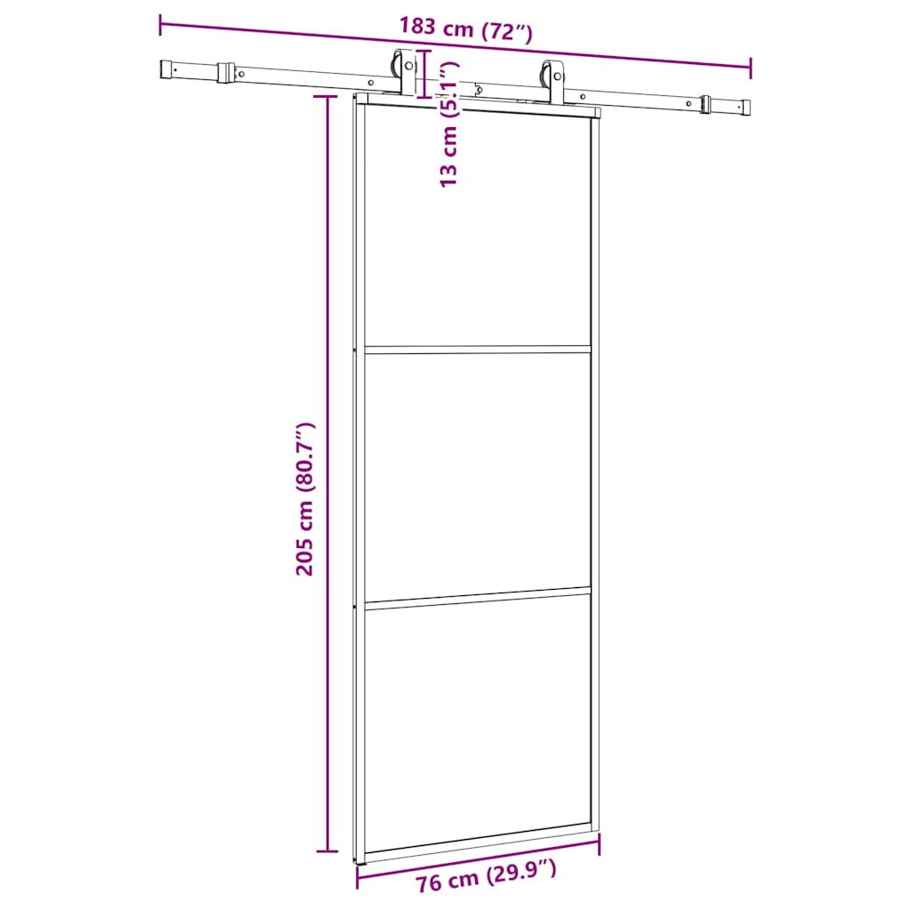 Klizna vrata s priborom crna 76 x 205 cm od ESG stakla