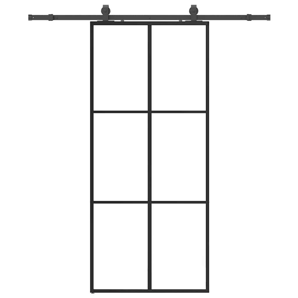 Klizna vrata s priborom crna 90 x 205 cm od ESG stakla