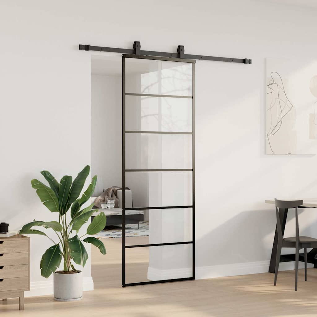 Klizna vrata s priborom crna 76 x 205 cm od ESG stakla