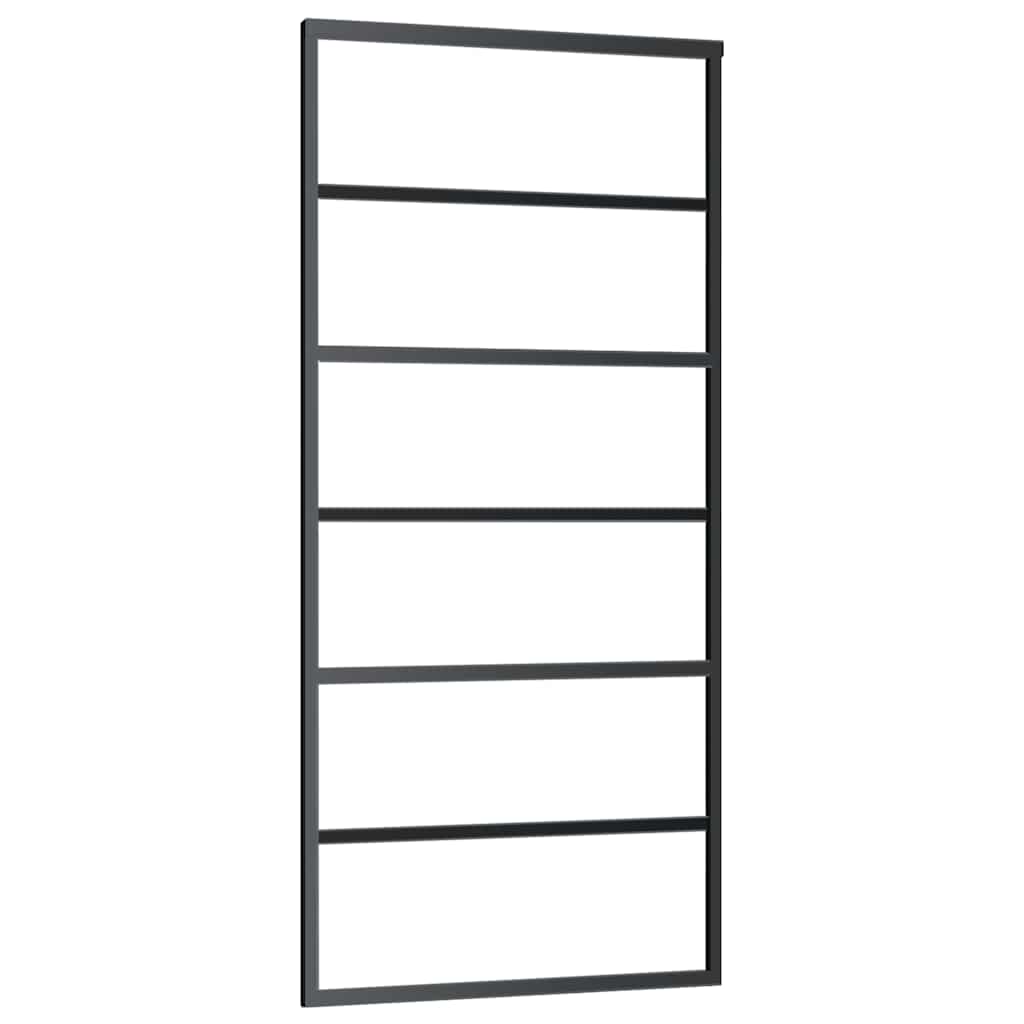 Klizna vrata s priborom crna 90 x 205 cm od ESG stakla