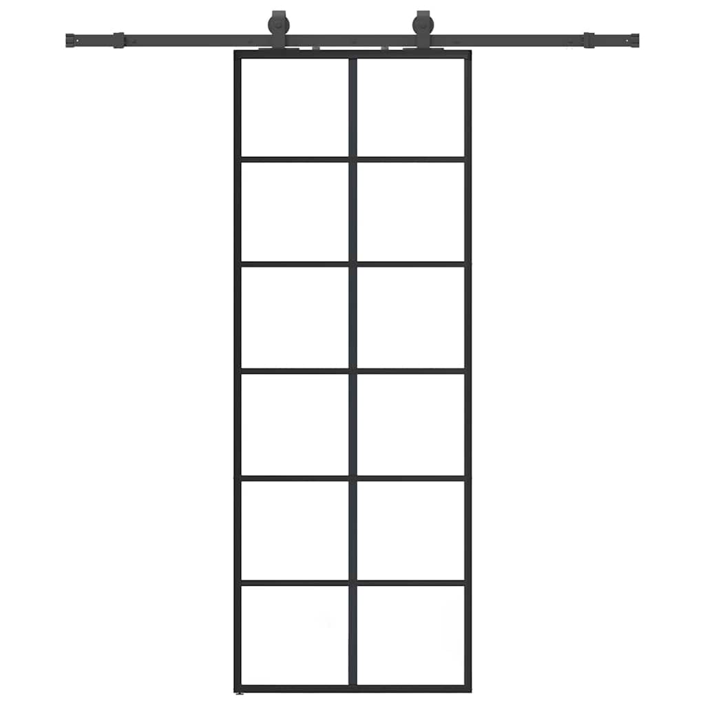 Klizna vrata s priborom crna 76 x 205 cm od ESG stakla
