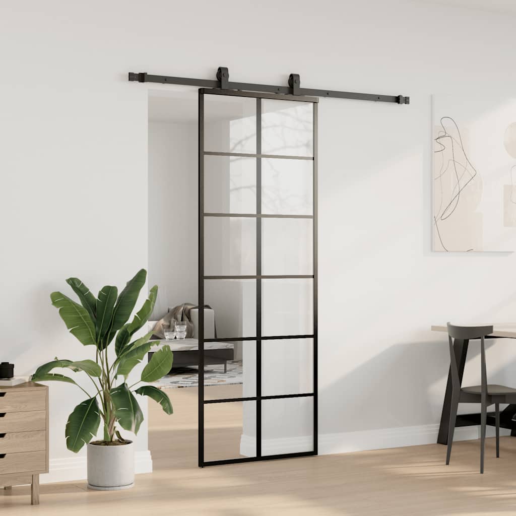 Klizna vrata s priborom crna 76 x 205 cm od ESG stakla