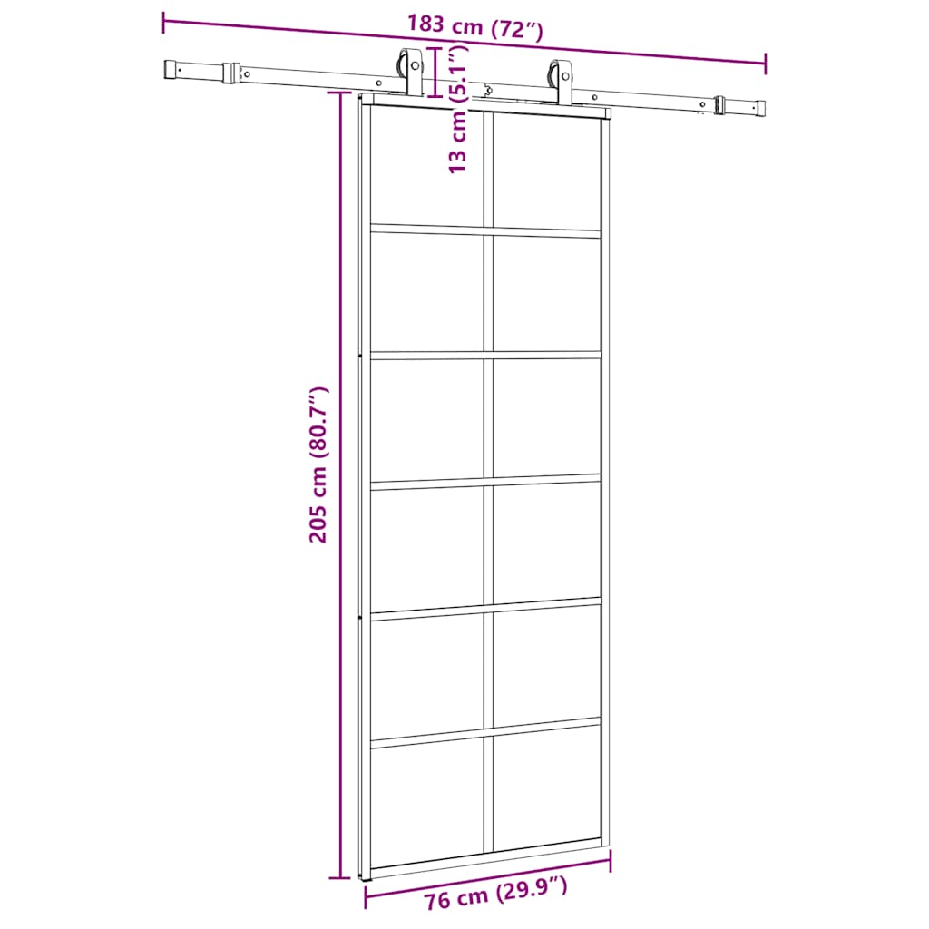 Klizna vrata s priborom crna 76 x 205 cm od ESG stakla