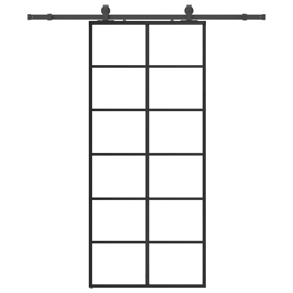 Klizna vrata s priborom crna 90 x 205 cm od ESG stakla