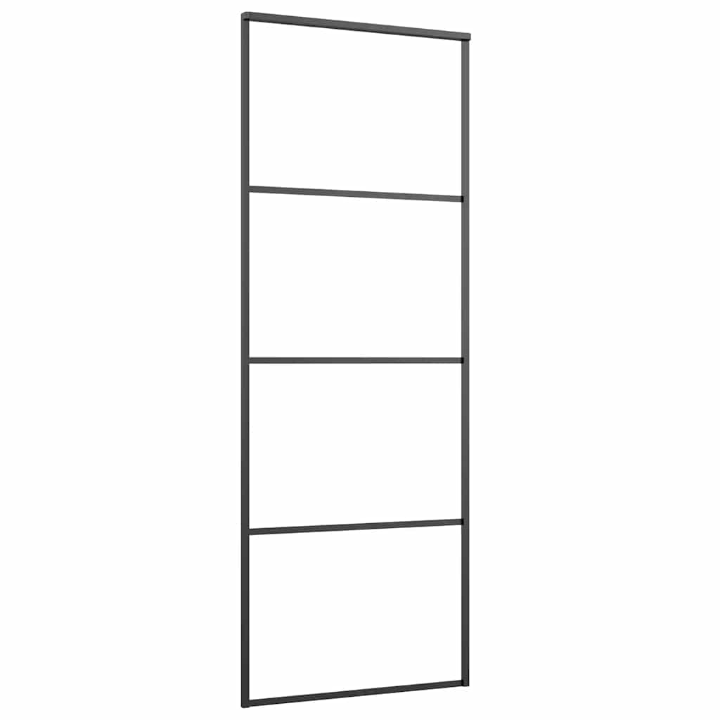 Klizna vrata s priborom crna 76 x 205 cm od ESG stakla