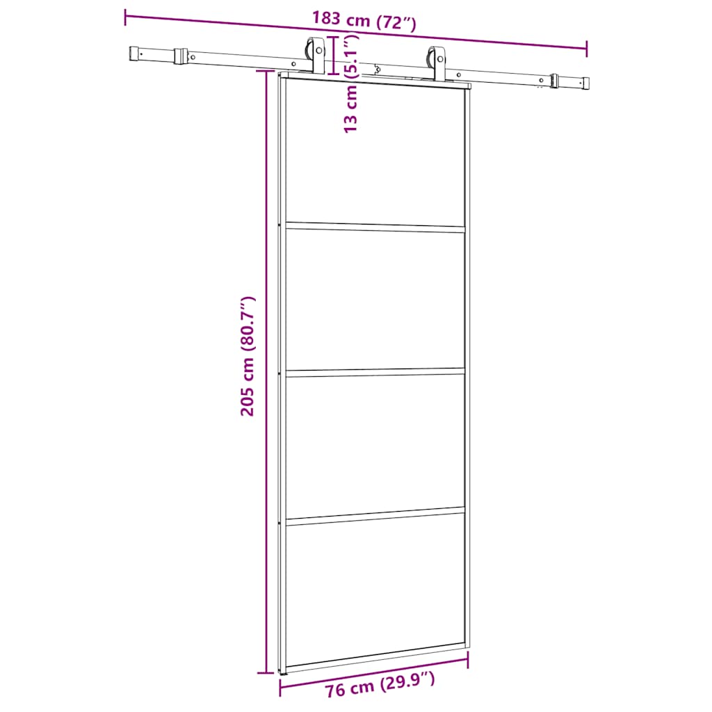 Klizna vrata s priborom crna 76 x 205 cm od ESG stakla
