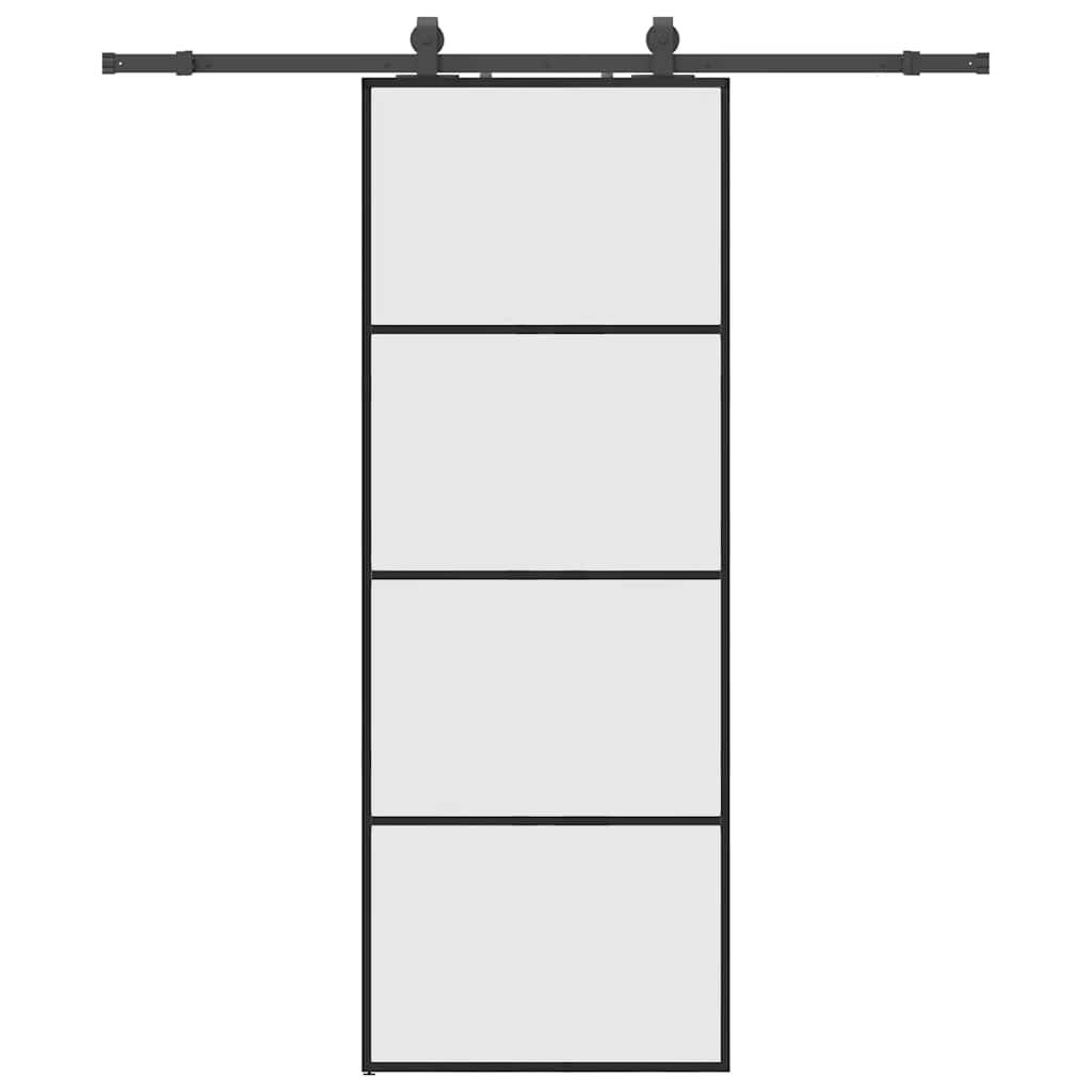 Klizna vrata s priborom crna 76 x 205 cm od ESG stakla