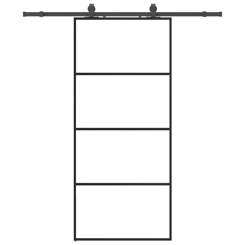 Klizna vrata s priborom crna 90 x 205 cm od ESG stakla