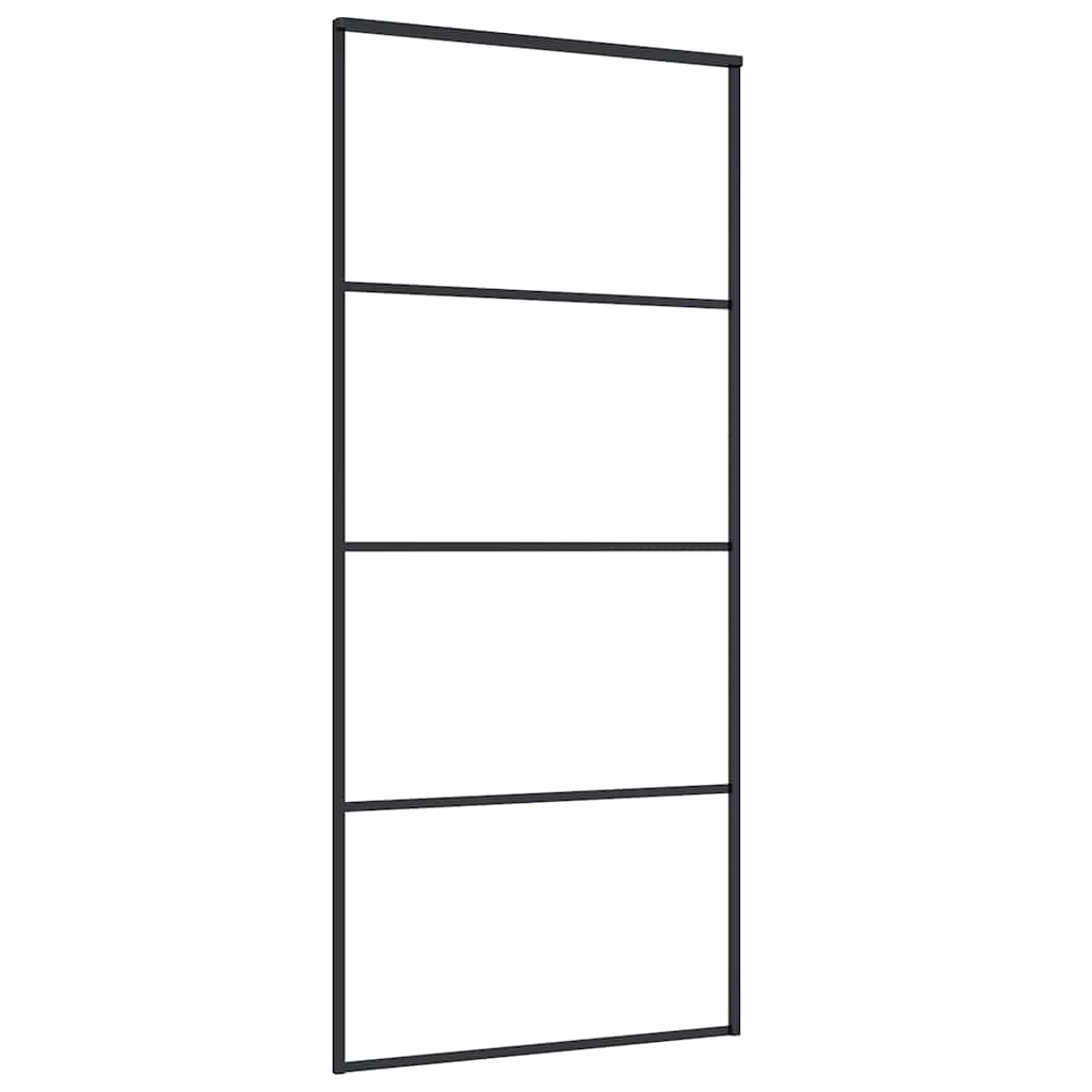Klizna vrata s priborom crna 90 x 205 cm od ESG stakla