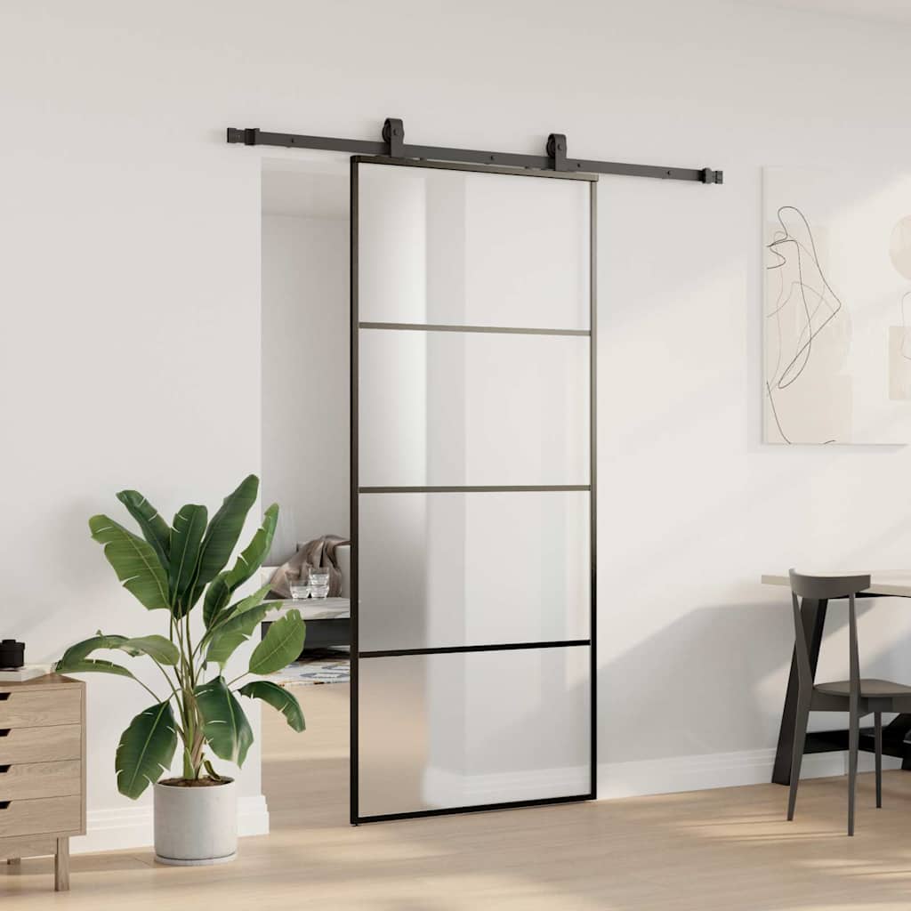 Klizna vrata s priborom crna 90 x 205 cm od ESG stakla