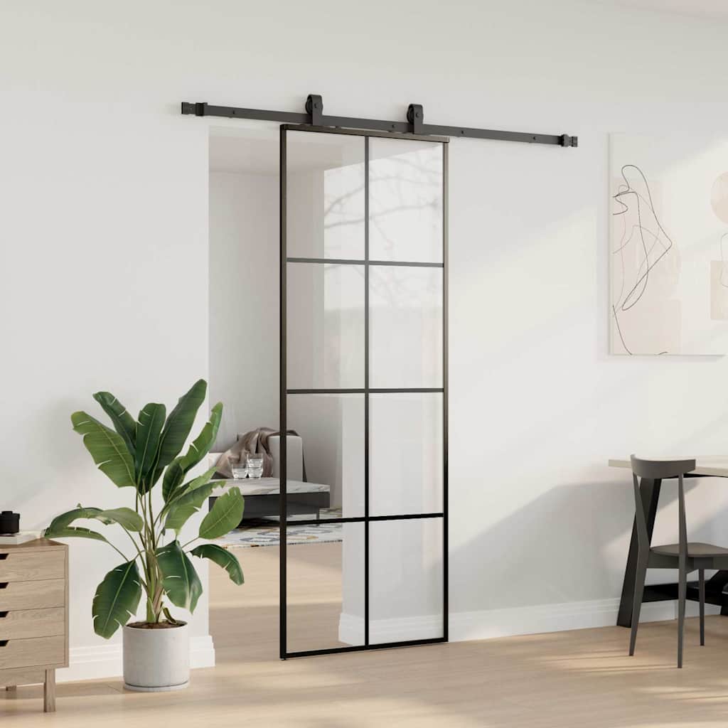 Klizna vrata s priborom crna 76 x 205 cm od ESG stakla
