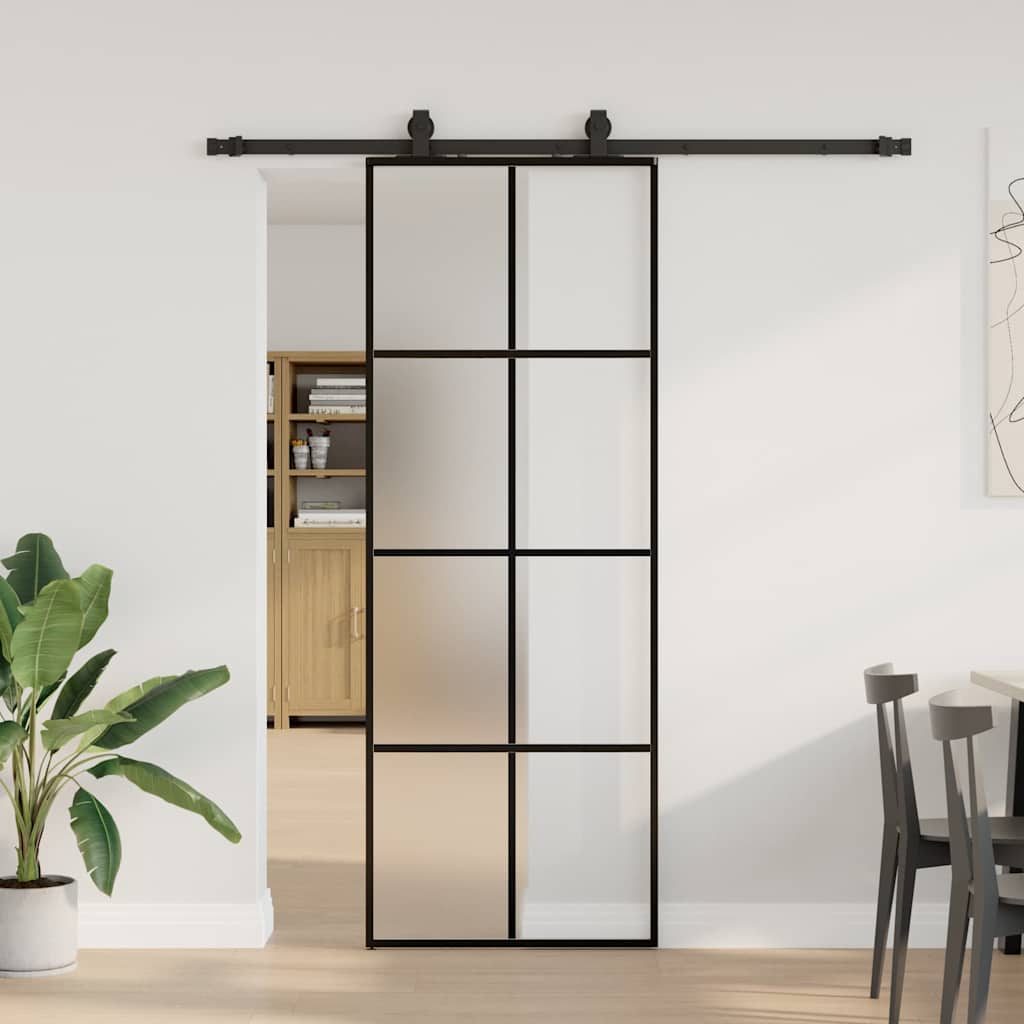 Klizna vrata s priborom crna 76 x 205 cm od ESG stakla