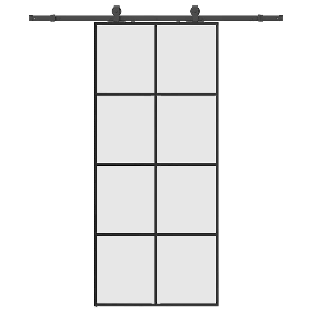 Klizna vrata s priborom crna 90 x 205 cm od ESG stakla