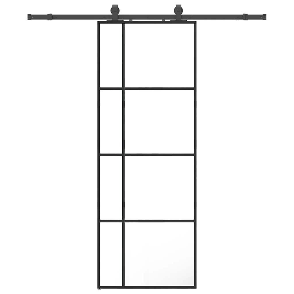 Klizna vrata s priborom crna 76 x 205 cm od ESG stakla