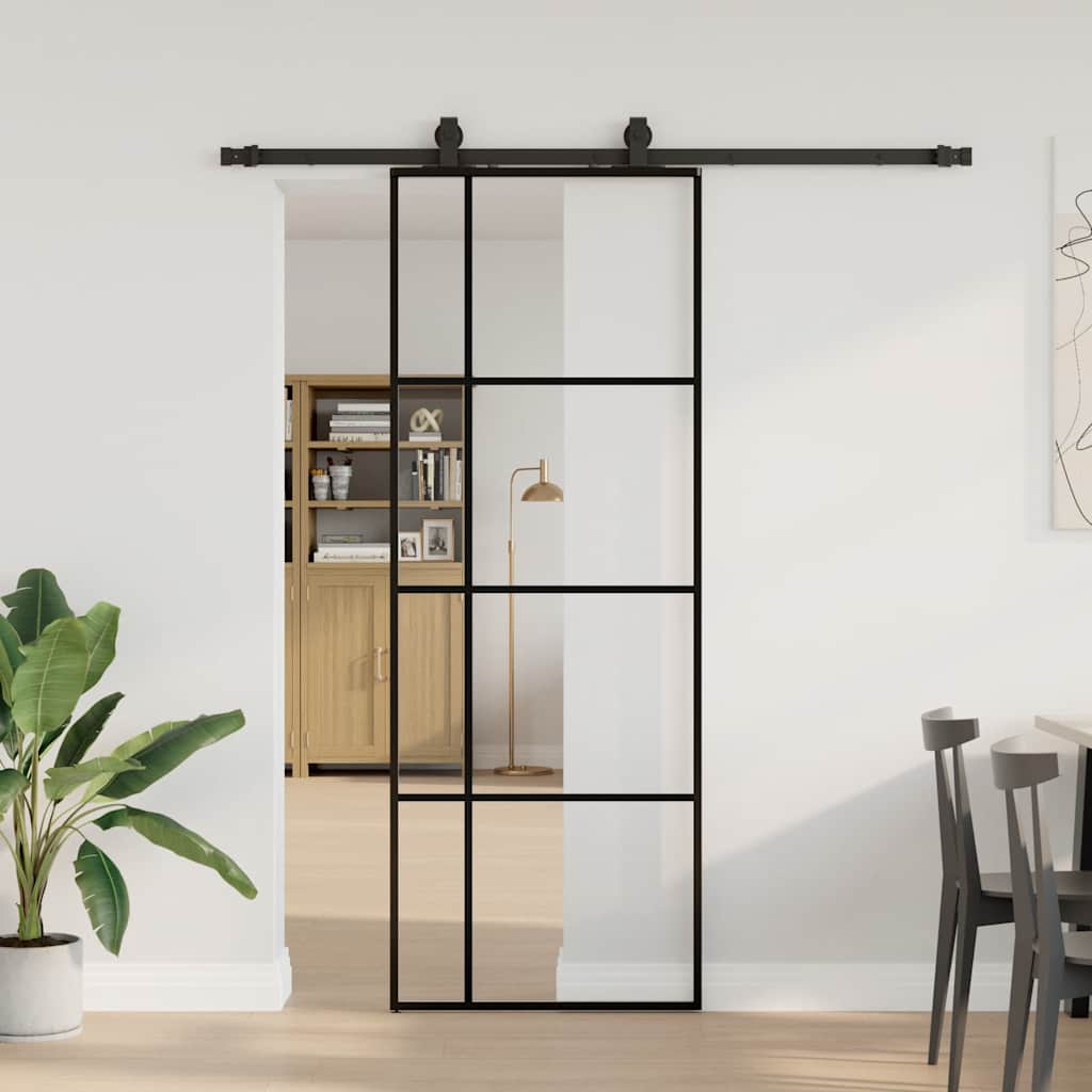 Klizna vrata s priborom crna 76 x 205 cm od ESG stakla
