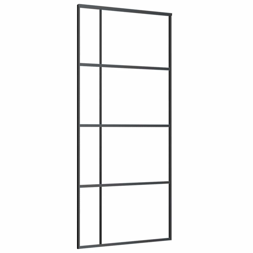 Klizna vrata s priborom crna 90 x 205 cm od ESG stakla