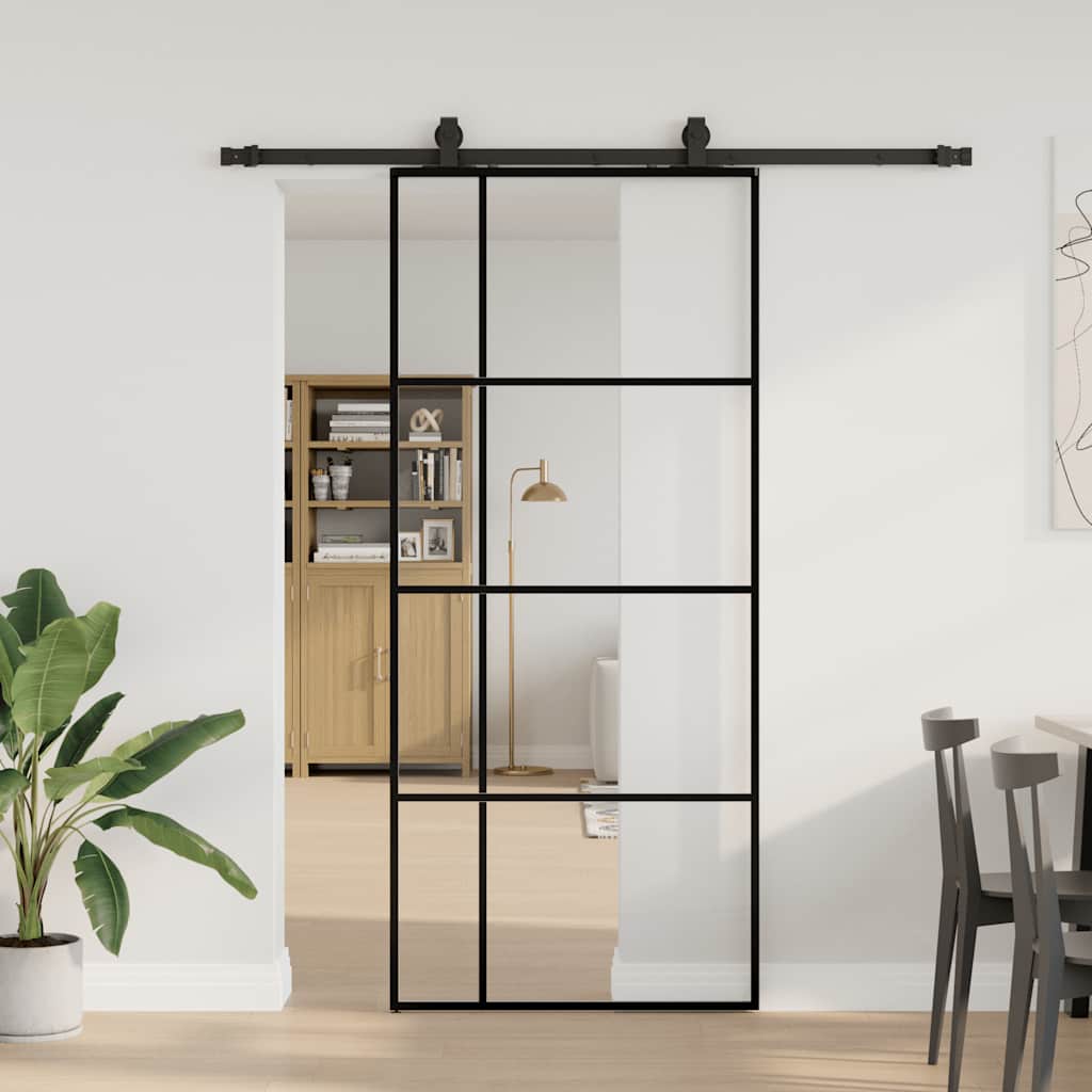 Klizna vrata s priborom crna 90 x 205 cm od ESG stakla