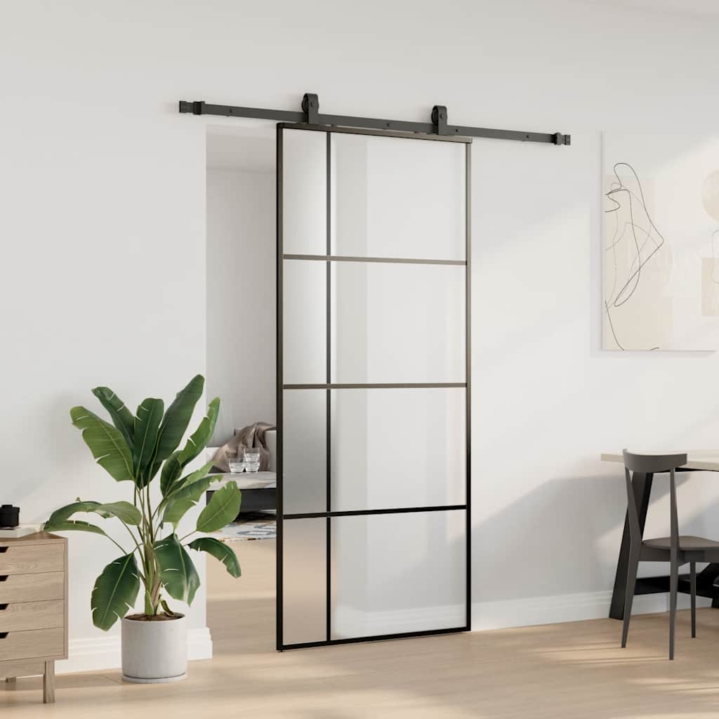 Klizna vrata s priborom crna 90 x 205 cm od ESG stakla