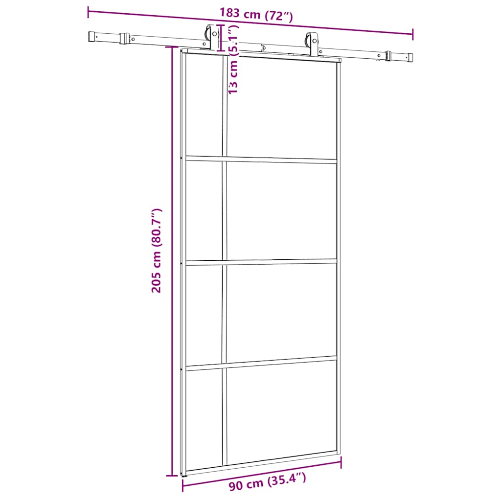 Klizna vrata s priborom crna 90 x 205 cm od ESG stakla