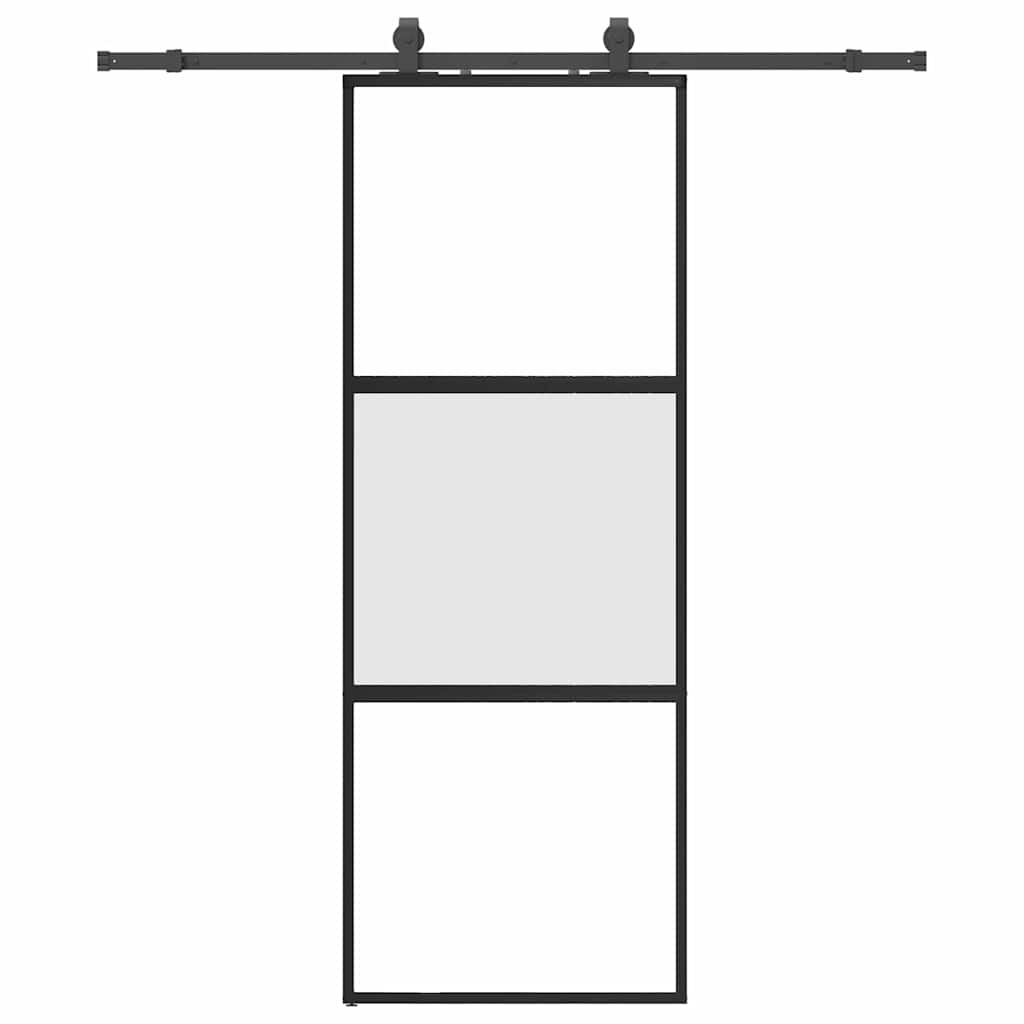 Klizna vrata s priborom crna 76 x 205 cm kaljeno staklo