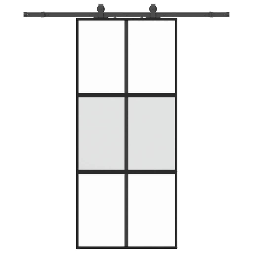 Klizna vrata s priborom crna 90 x 205 cm kaljeno staklo