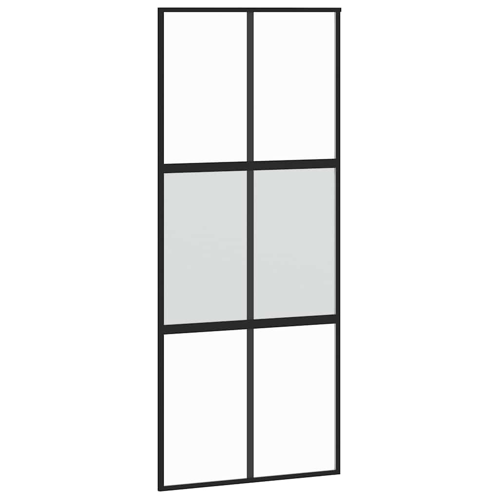 Klizna vrata s priborom crna 90 x 205 cm kaljeno staklo