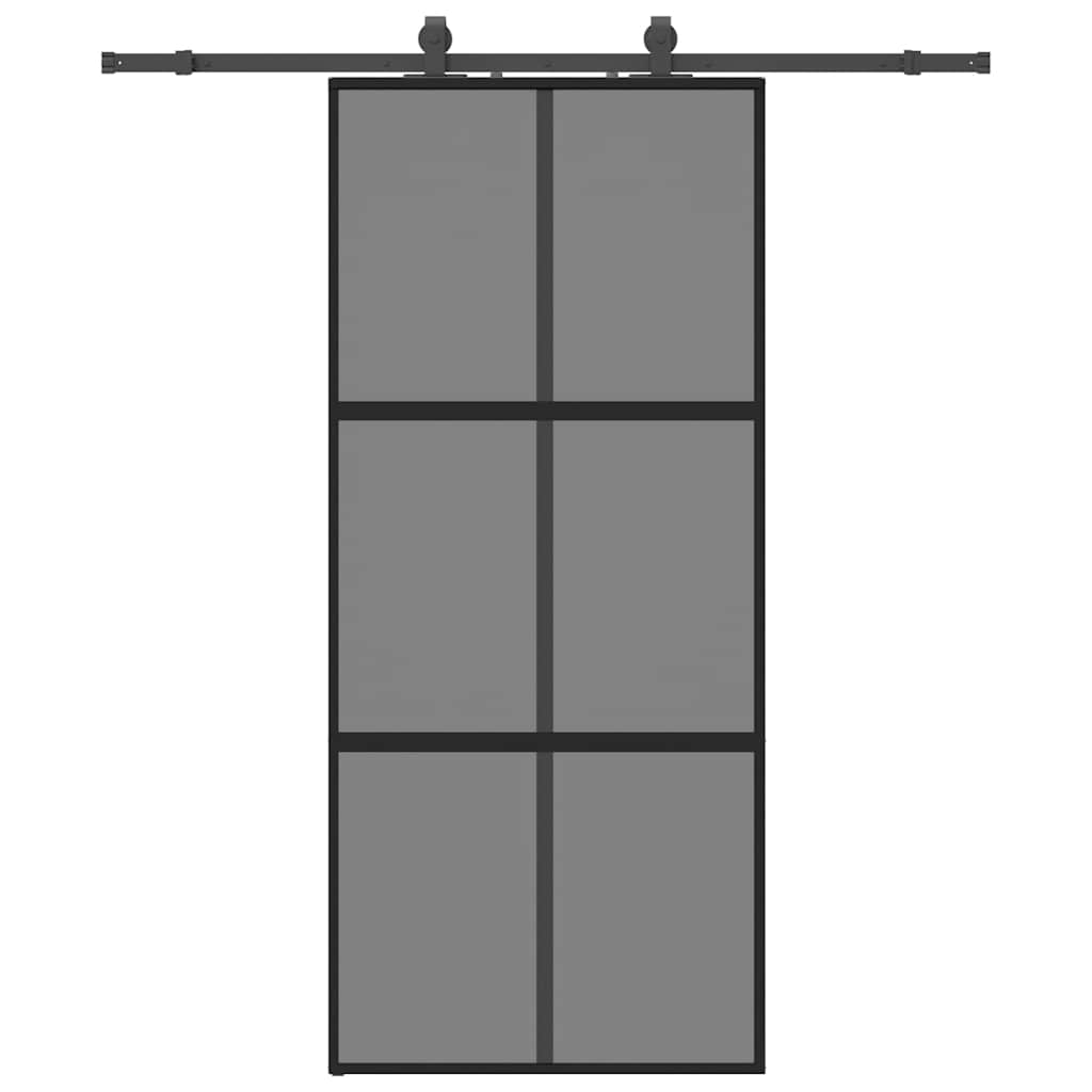 Klizna vrata s priborom crna 90 x 205 cm kaljeno staklo