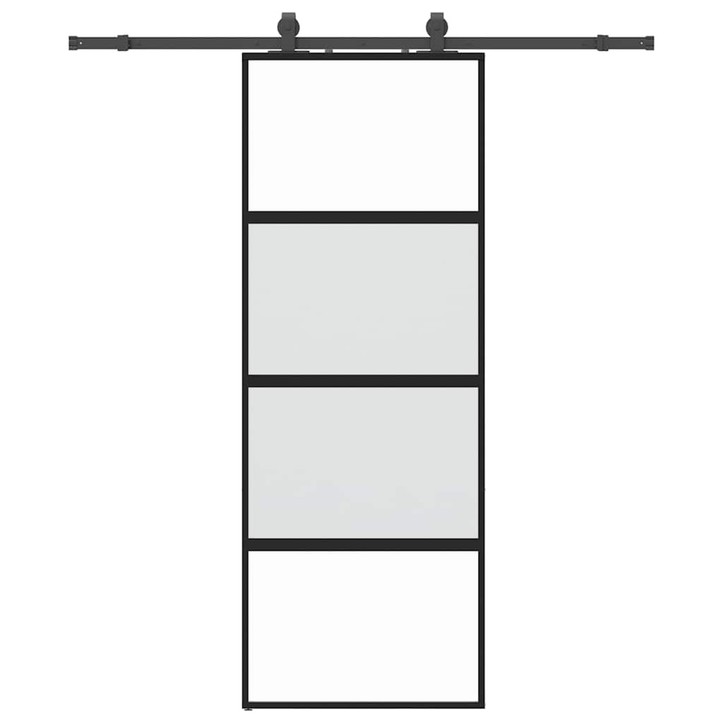 Klizna vrata s priborom crna 76 x 205 cm kaljeno staklo