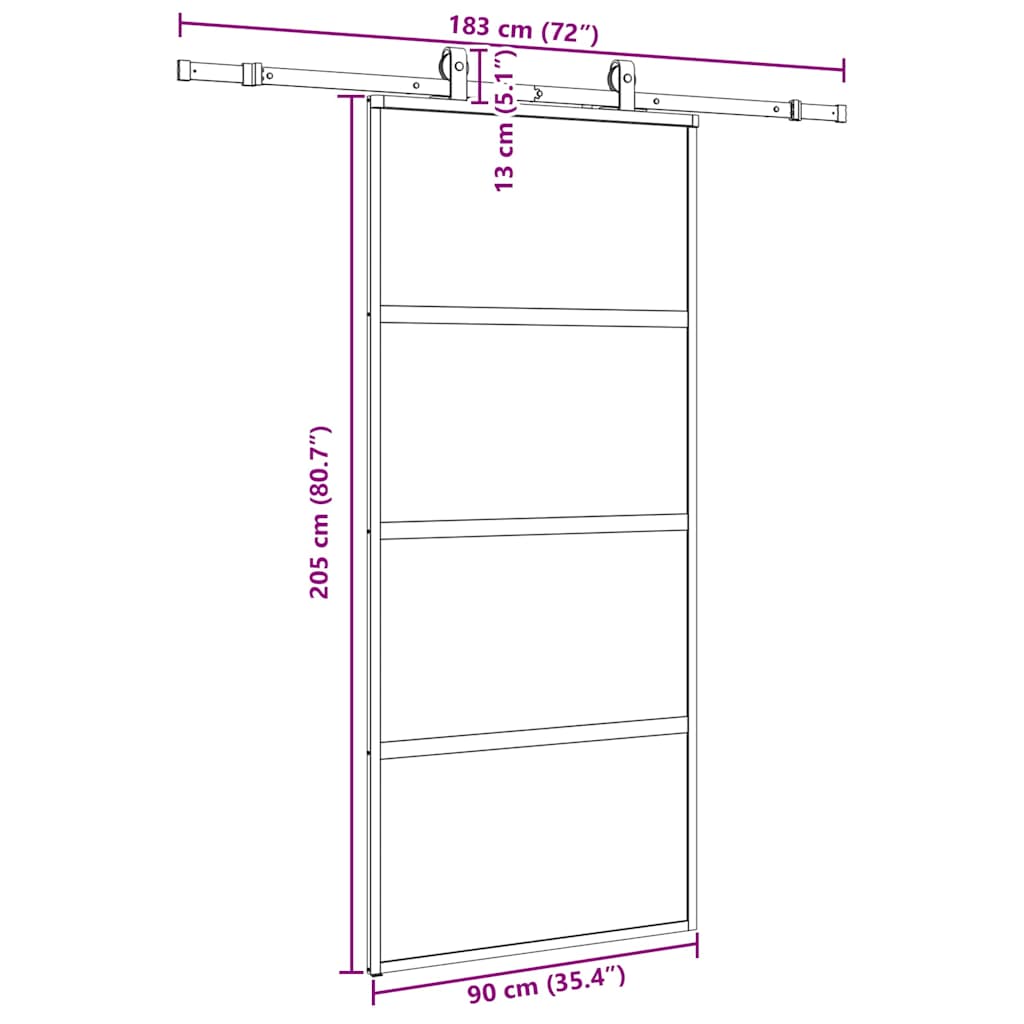 Klizna vrata s priborom crna 90 x 205 cm kaljeno staklo