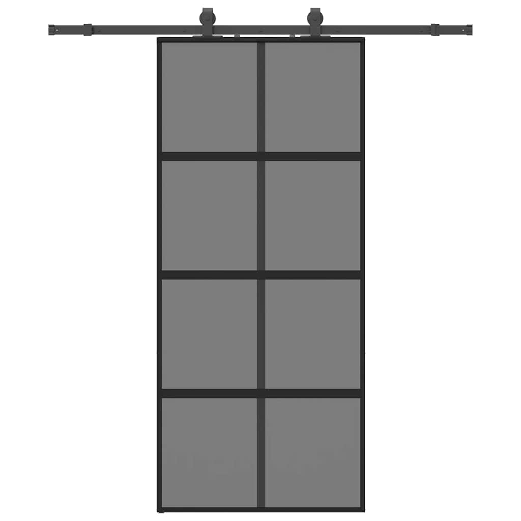 Klizna vrata s priborom crna 90 x 205 cm kaljeno staklo