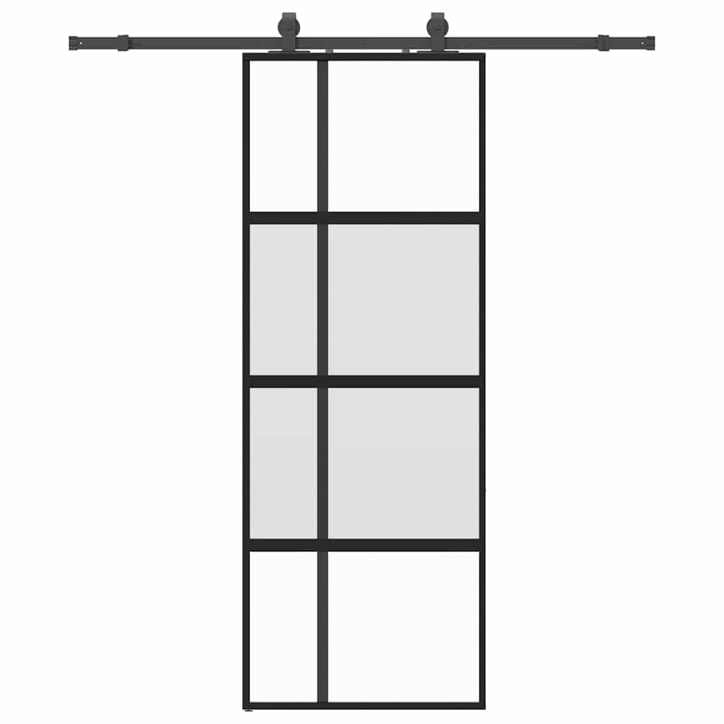 Klizna vrata s priborom crna 76 x 205 cm kaljeno staklo