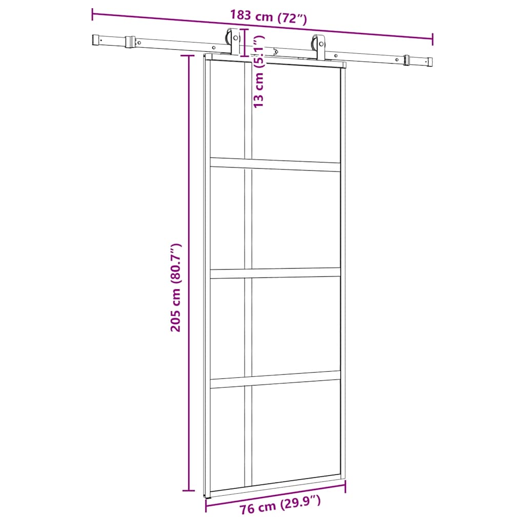 Klizna vrata s priborom crna 76 x 205 cm kaljeno staklo