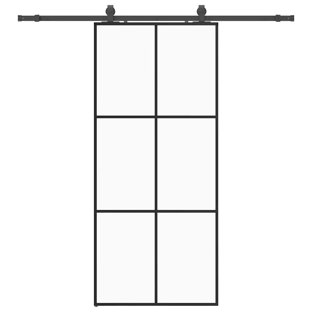 Klizna vrata s priborom crna 90 x 205 cm od ESG stakla