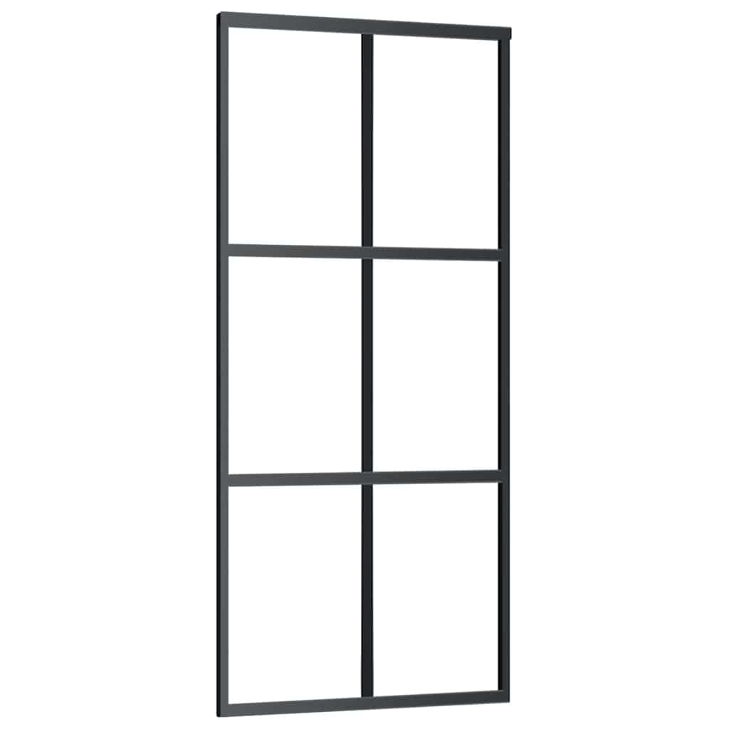 Klizna vrata s priborom crna 90 x 205 cm od ESG stakla