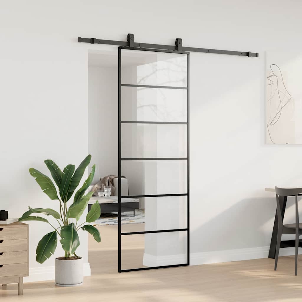 Klizna vrata s priborom crna 76 x 205 cm od ESG stakla