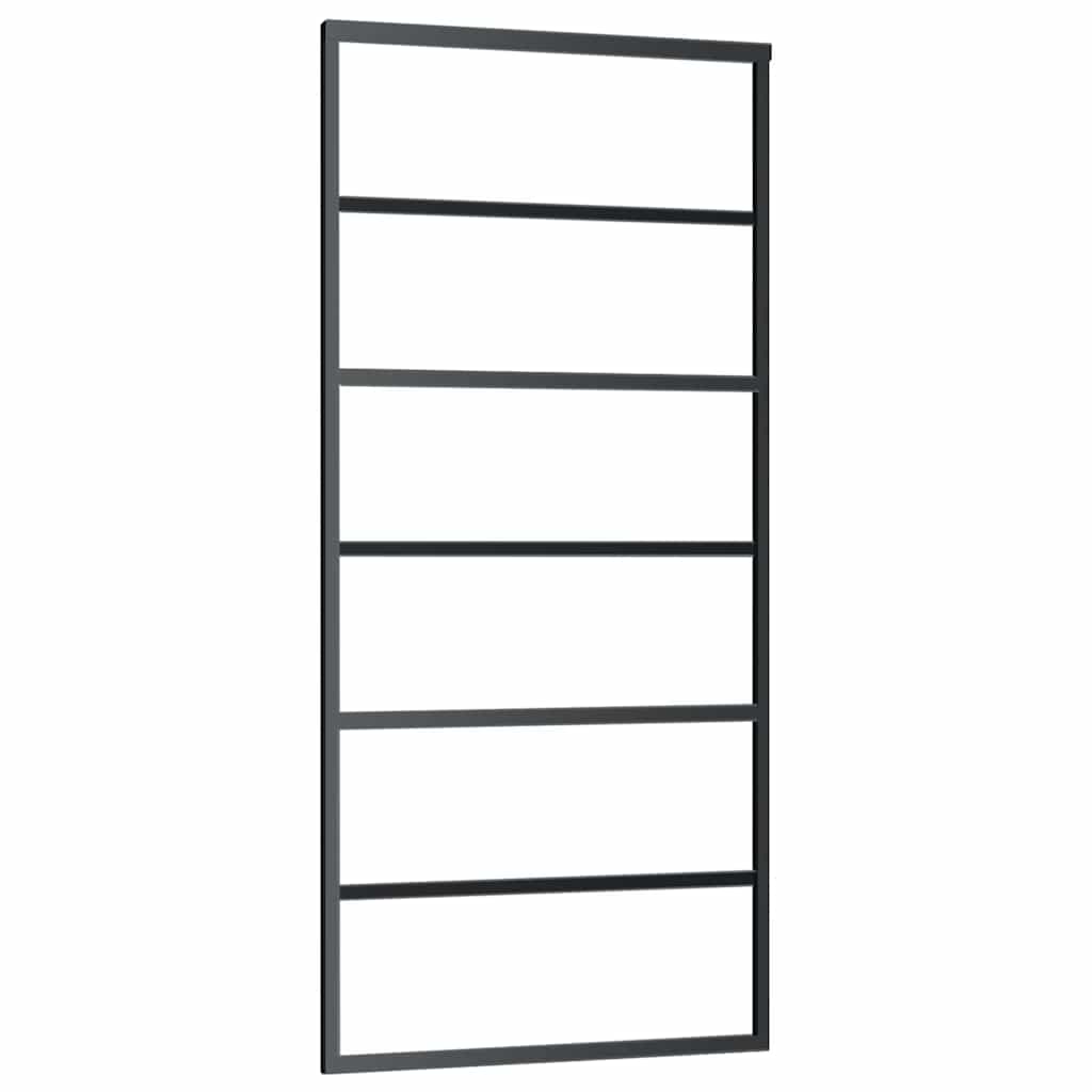 Klizna vrata s priborom crna 90 x 205 cm od ESG stakla