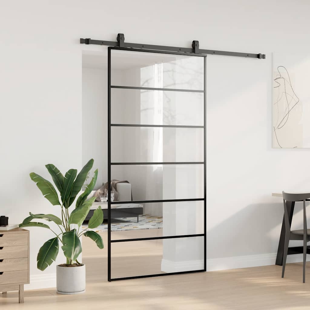 Klizna vrata s priborom crna 102 x 205 cm od ESG stakla