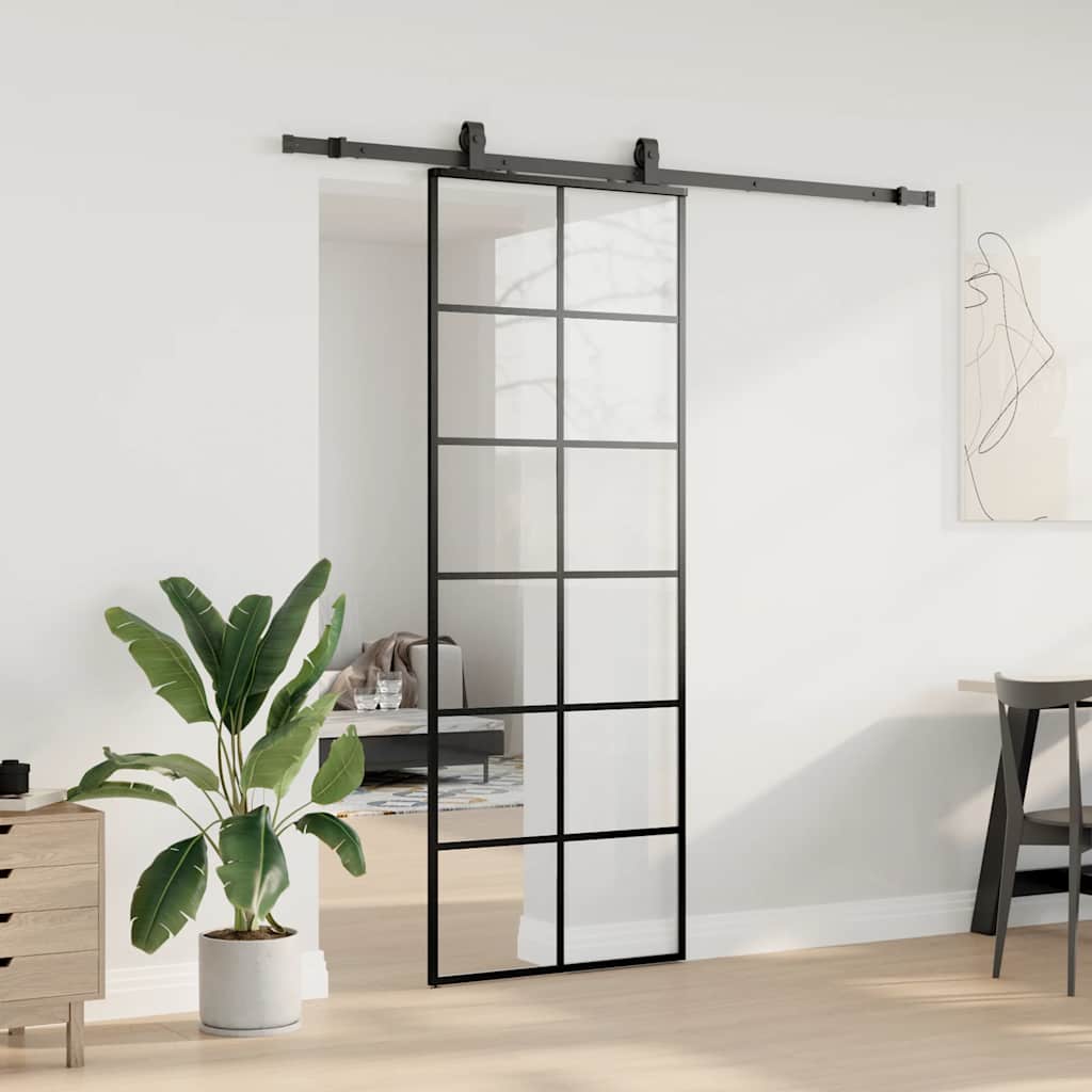 Klizna vrata s priborom crna 76 x 205 cm od ESG stakla