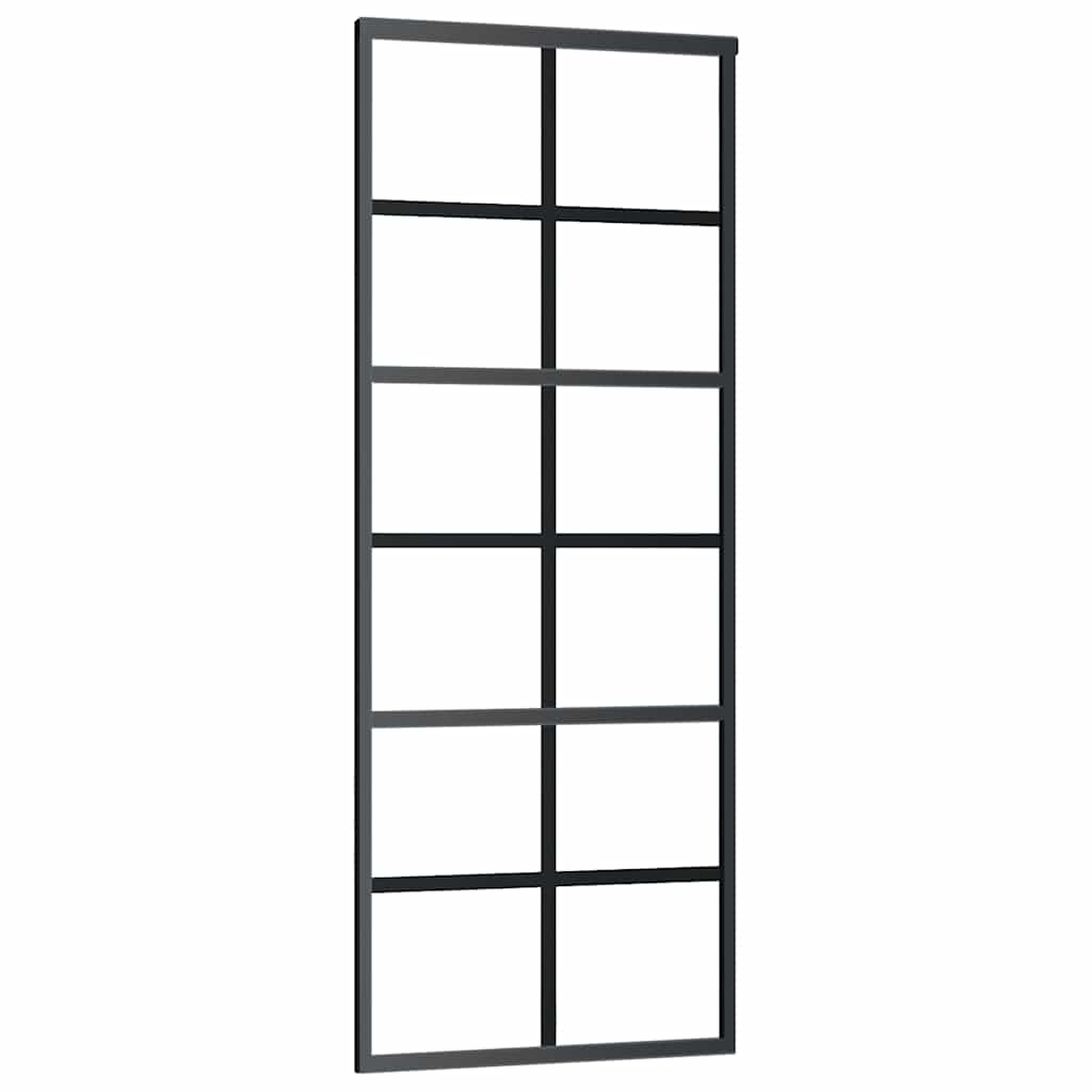 Klizna vrata s priborom crna 76 x 205 cm od ESG stakla