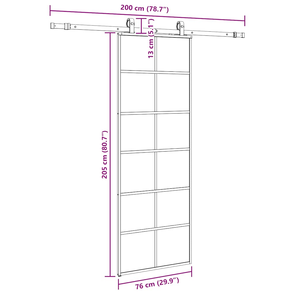 Klizna vrata s priborom crna 76 x 205 cm od ESG stakla