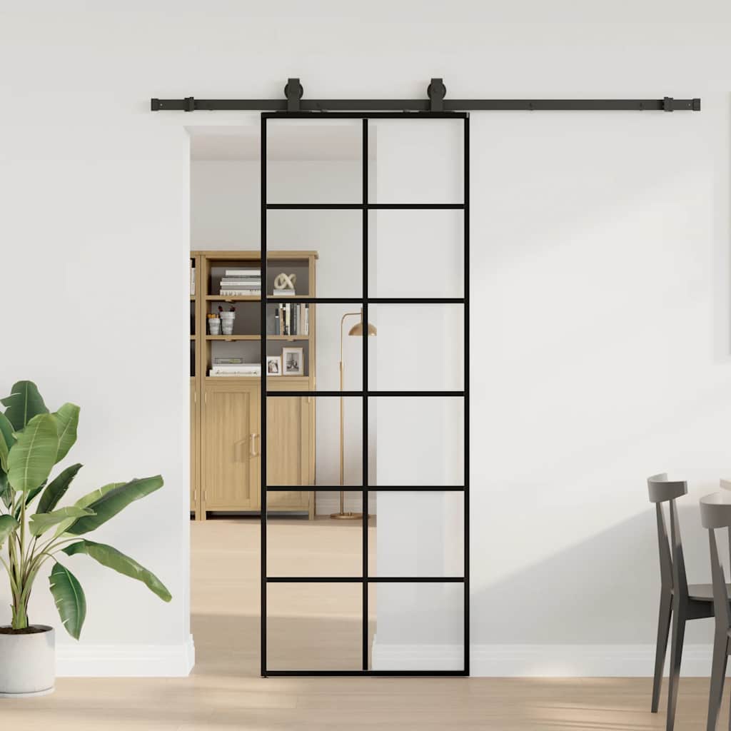 Klizna vrata s priborom crna 76 x 205 cm od ESG stakla