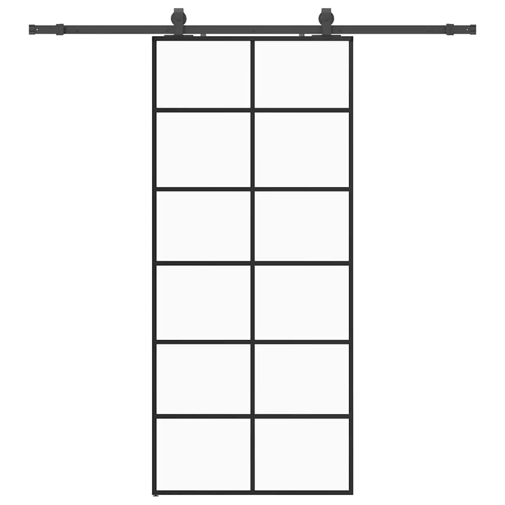 Klizna vrata s priborom crna 90 x 205 cm od ESG stakla