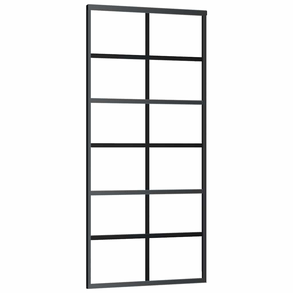 Klizna vrata s priborom crna 90 x 205 cm od ESG stakla