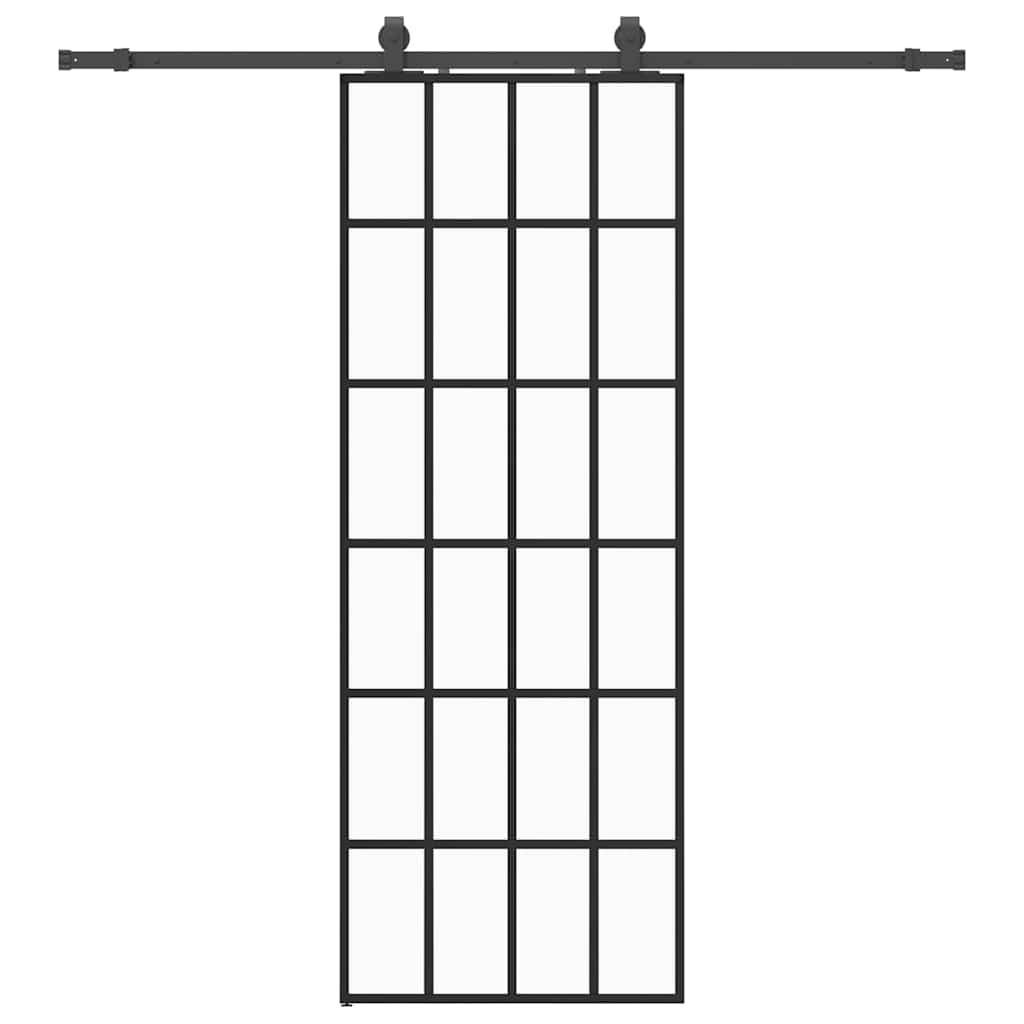 Klizna vrata s priborom crna 76 x 205 cm od ESG stakla