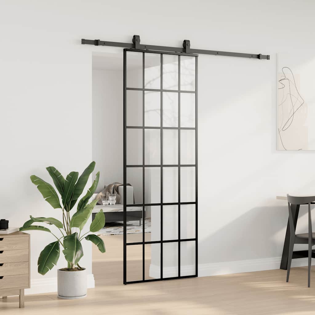 Klizna vrata s priborom crna 76 x 205 cm od ESG stakla