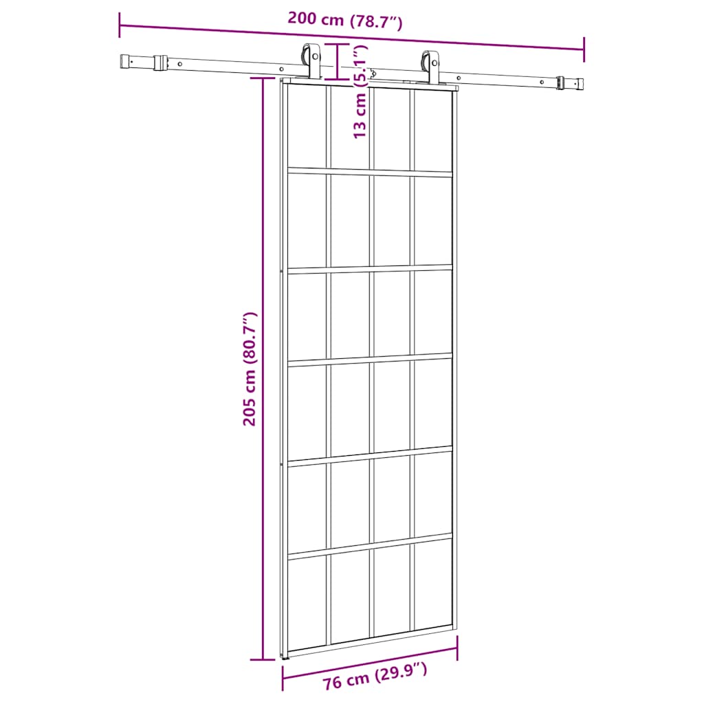 Klizna vrata s priborom crna 76 x 205 cm od ESG stakla