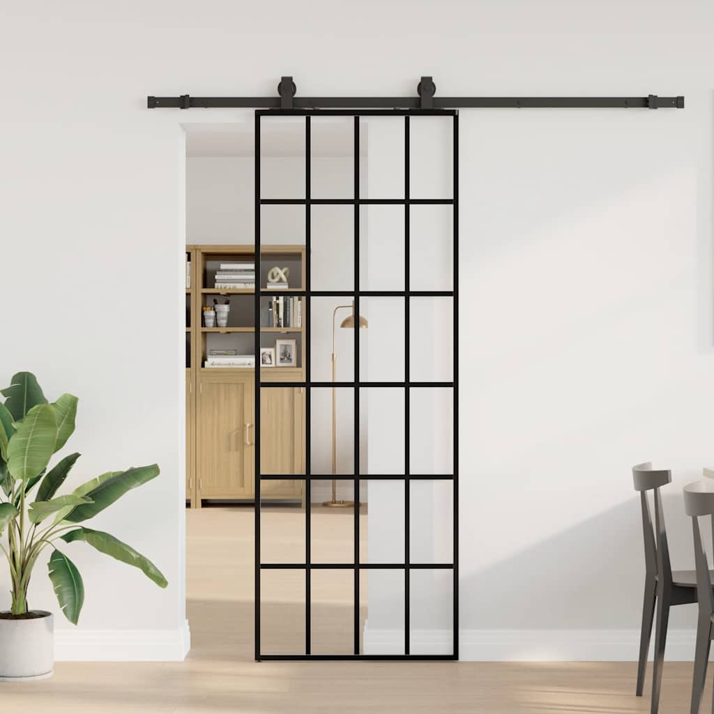 Klizna vrata s priborom crna 76 x 205 cm od ESG stakla