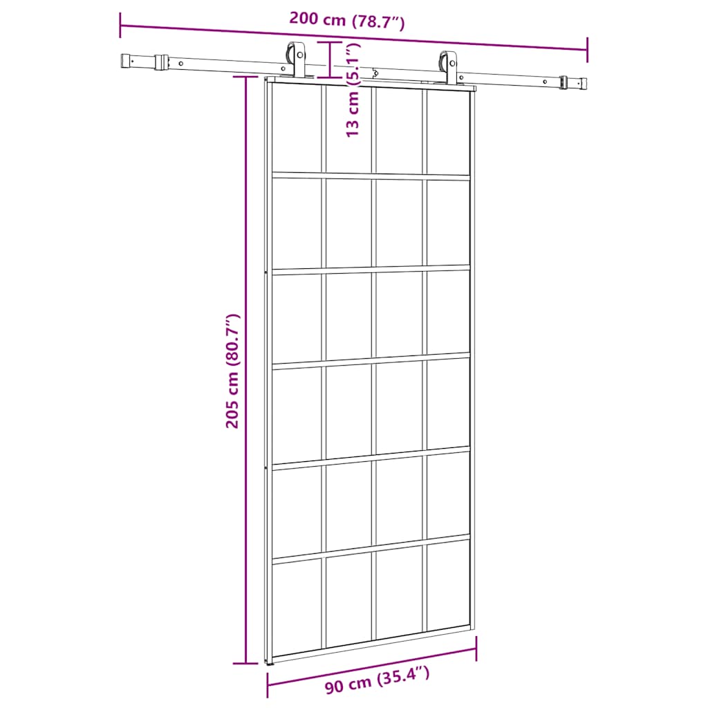 Klizna vrata s priborom crna 90 x 205 cm od ESG stakla
